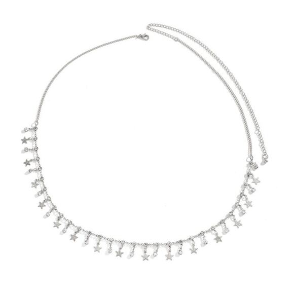 2/$30 Belly Chain Waist Chain Silver Tone NEW Stars Rhinestones - Picture 3 of 6